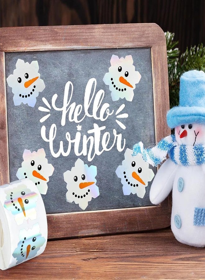 RUPOFUZA 500Pcs Christmas Snowmen Stickers Roll 1in Laser Snowflake Seal Stickers Xmas Waterproof Self-Adhesive Decals for Envelope Journal Decor - Image 3